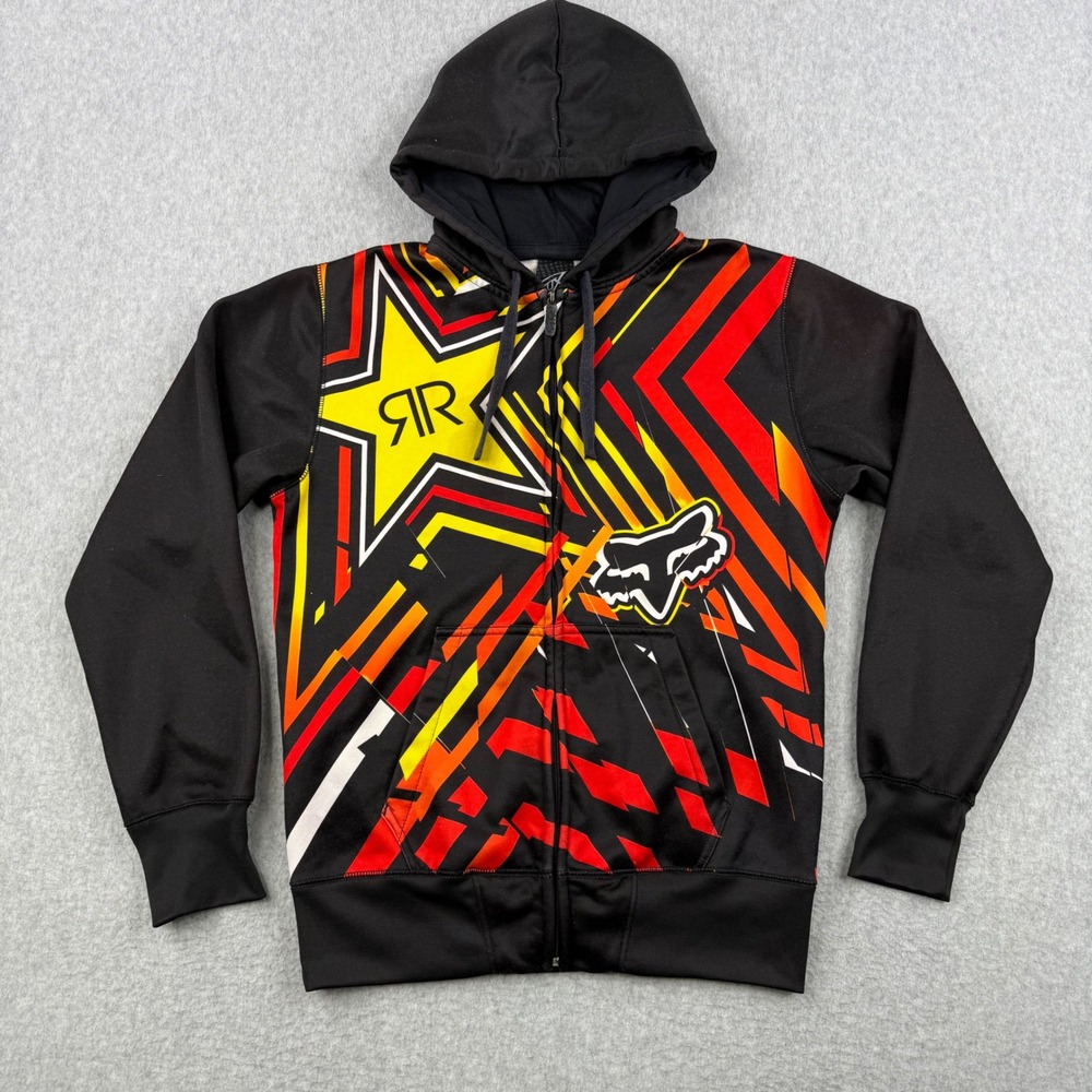 Vintage Fox Racing Hoodie Mens Medium Rockstar Energy Full Zip Y2K Skate Grunge